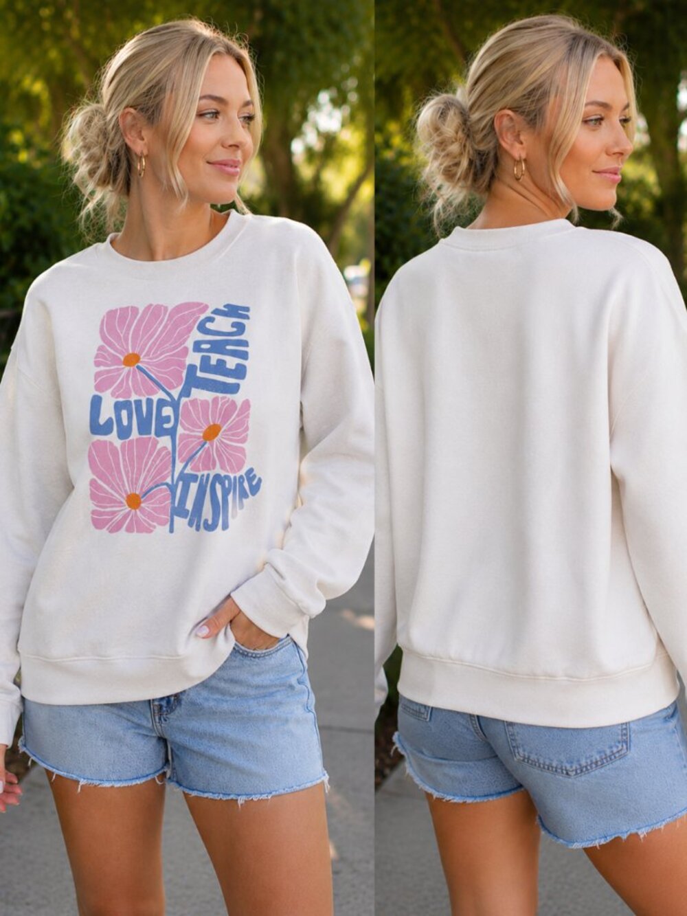 Teach Love Inspire Oversized Graphic Sweatshirt